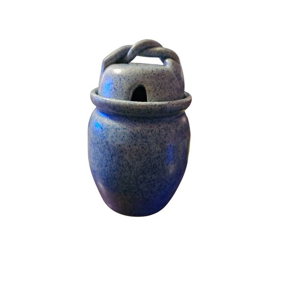 John Garrou Blue Sponged Glaze Pottery Honey Jam Jar Lid Rope Handle 1986 Old Fo - Picture 1 of 8